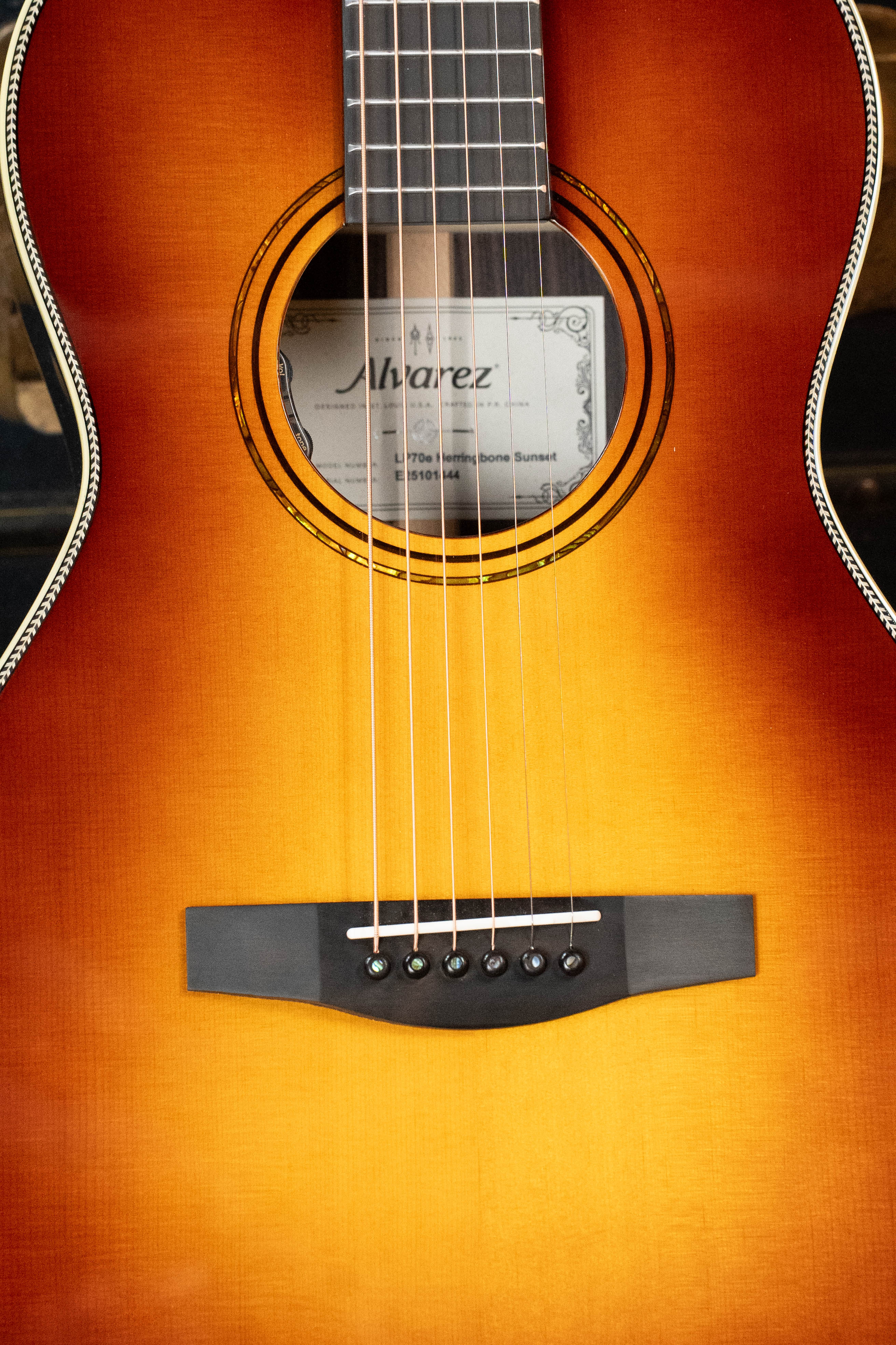 Alvarez Laureate LP70e Herringbone Sunset Sitka/East Indian Rosewood Parlor Guitar w/LR Baggs HiFi Pickup #1444 - Image 3