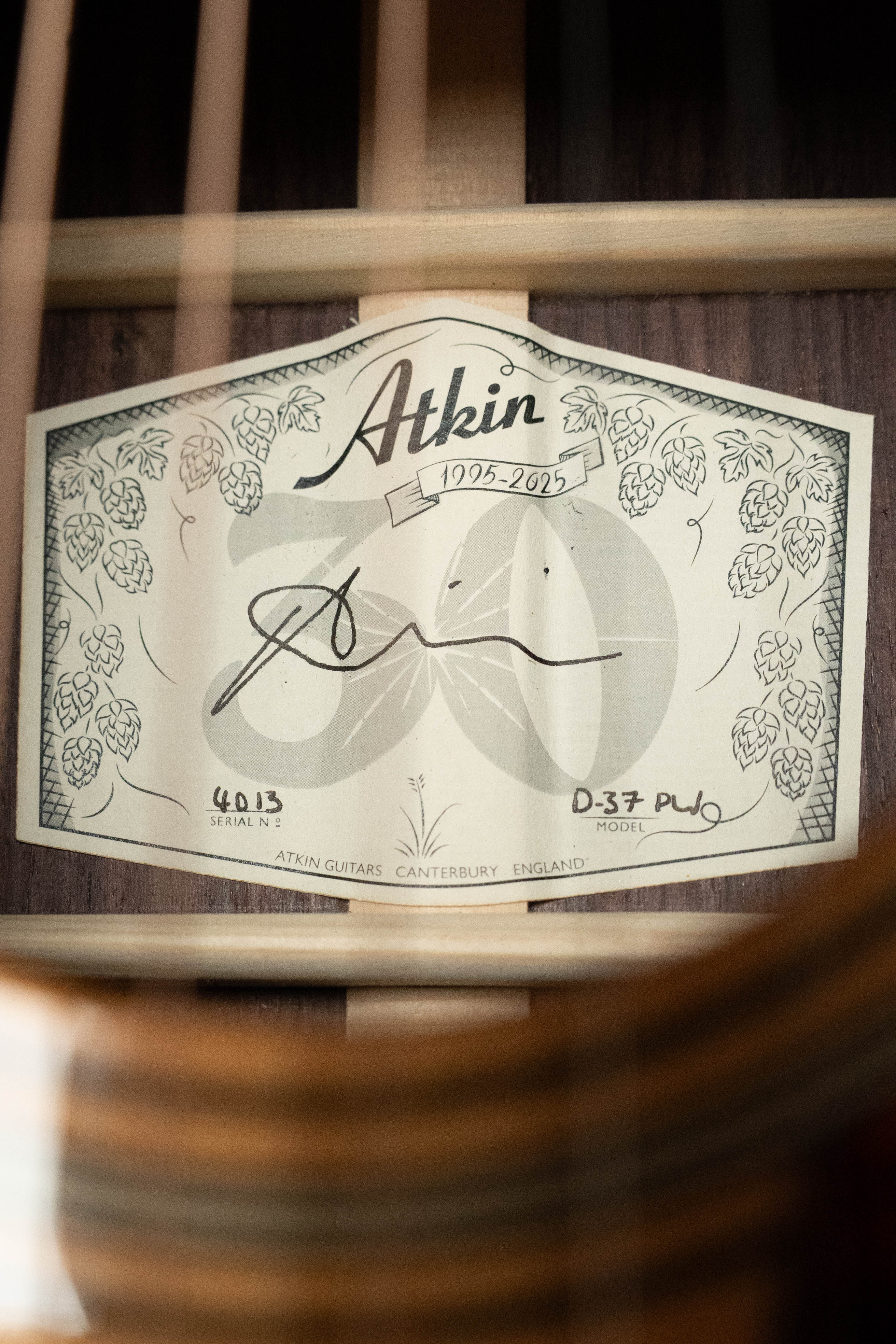 Atkin D37 Pre-War Baked Adirondack/Indian Rosewood Dreadnought Acoustic Guitar #4013 - Image 4