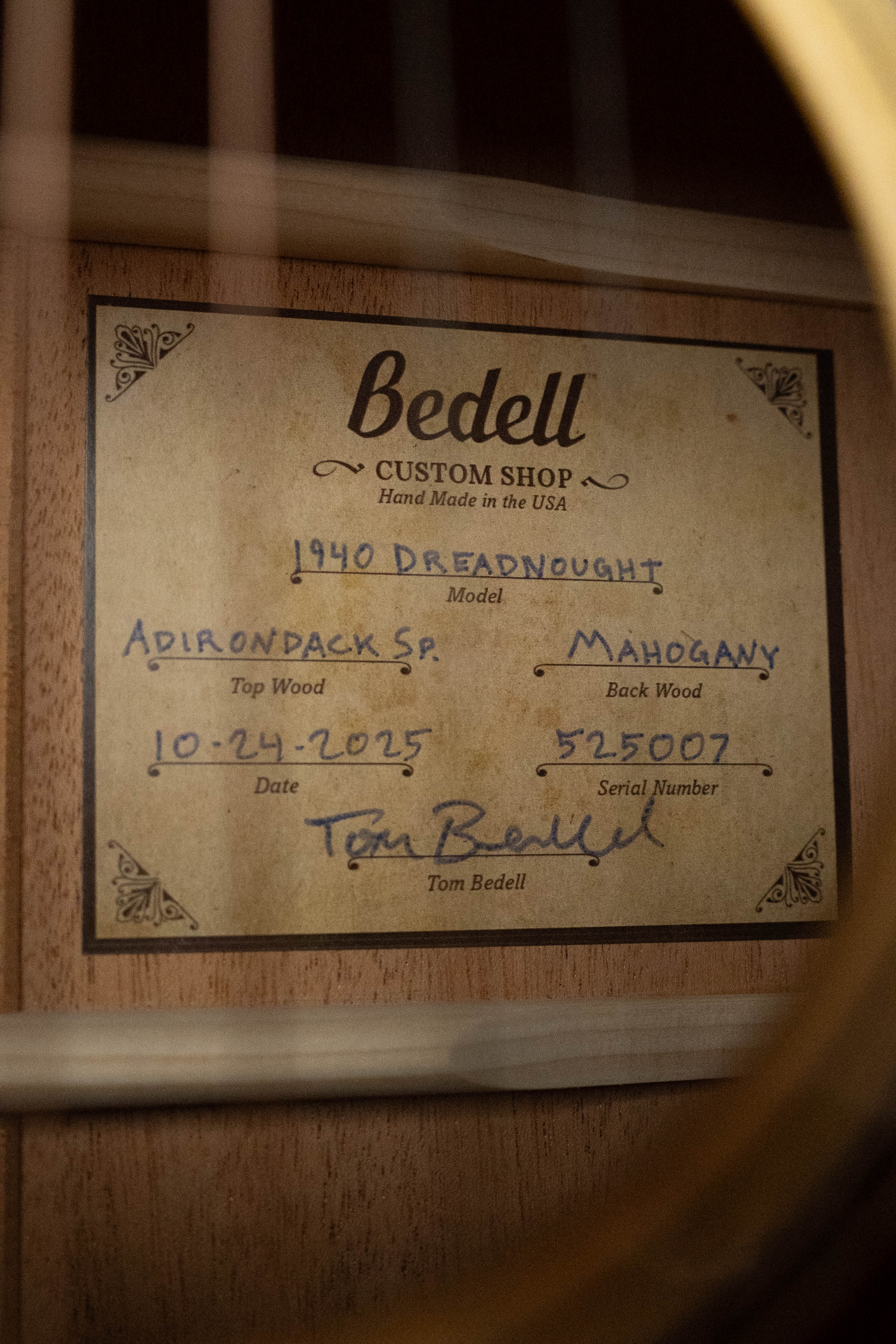 Bedell Special Edition 1940 Adirondack/Mahogany Dreadnought Acoustic Guitar #5007 - Image 4