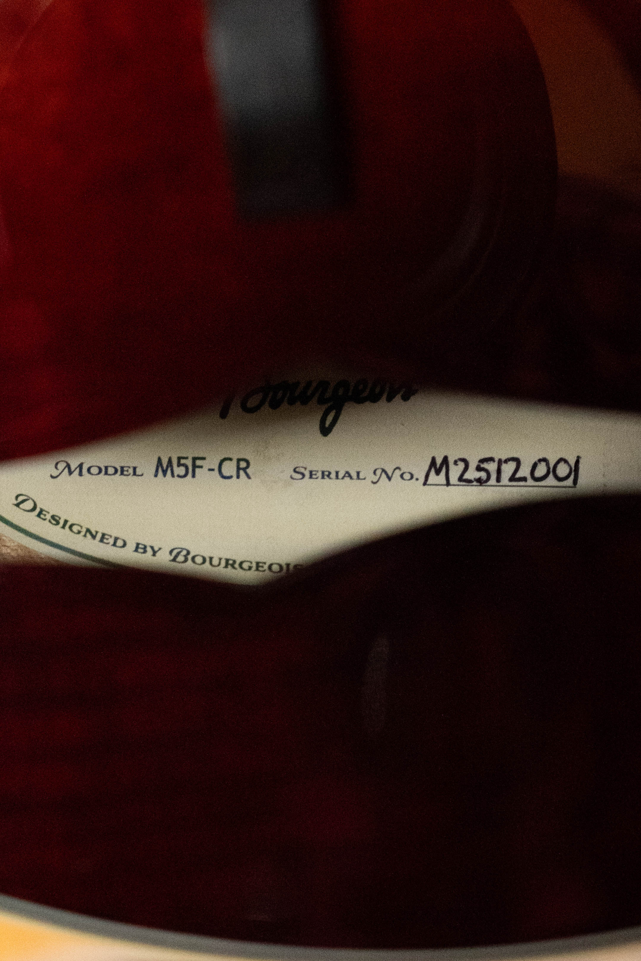Bourgeois M5-F-CR Aged-Tone Adirondack/Maple Cordovan Red F-Style Mandolin #2001 - Image 4