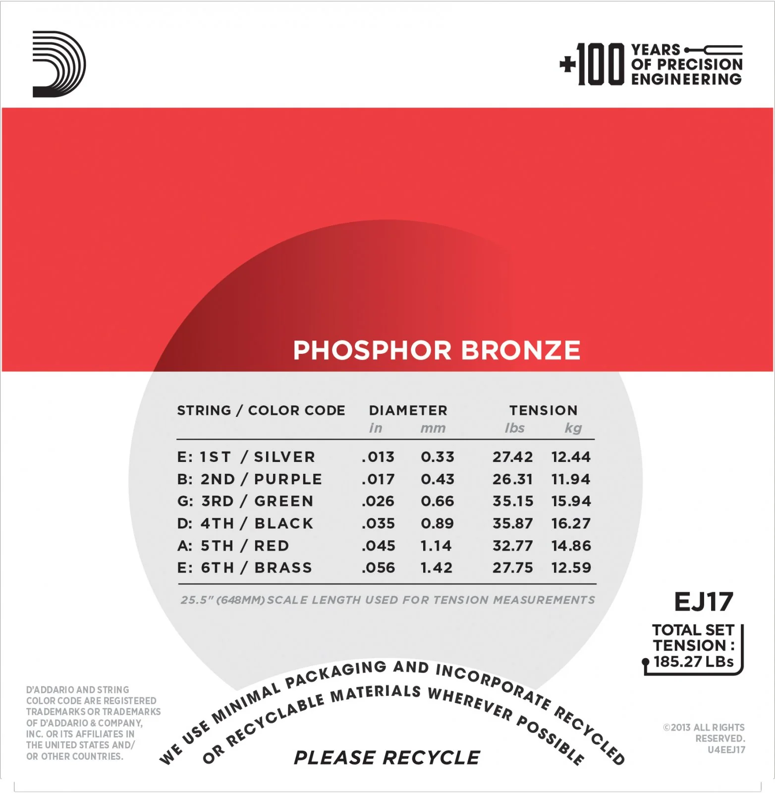 D'Addario EJ17 Phosphor Bronze Acoustic Guitar Strings, Medium, 13-56 - Image 3