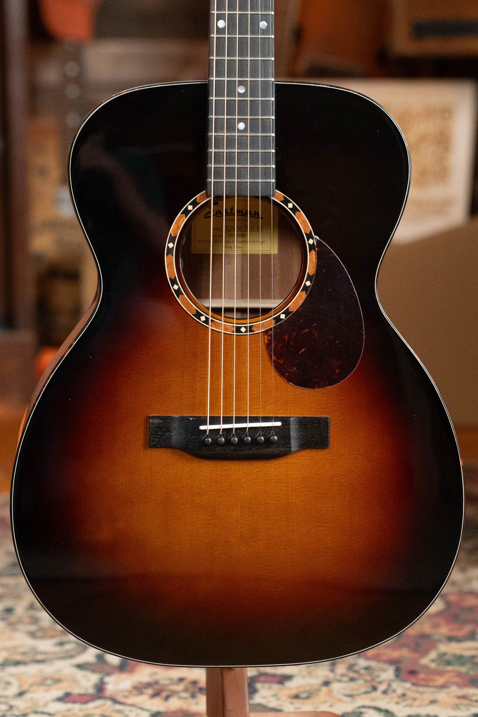 Eastman E2OM-DLX-SB Cedar/Sapele Sunburst Guitar w/Fishman Pickup #9681 - Image 6