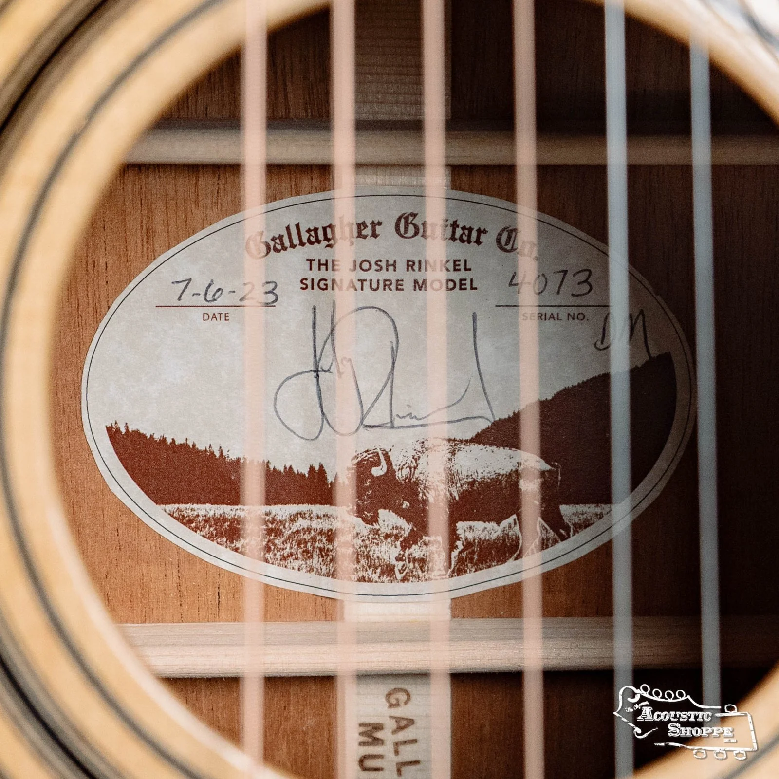 (Used) Gallagher Josh Rinkel Signature Model Adirondack/Mahogany Acoustic Dreadnought Guitar #4073 - Image 5