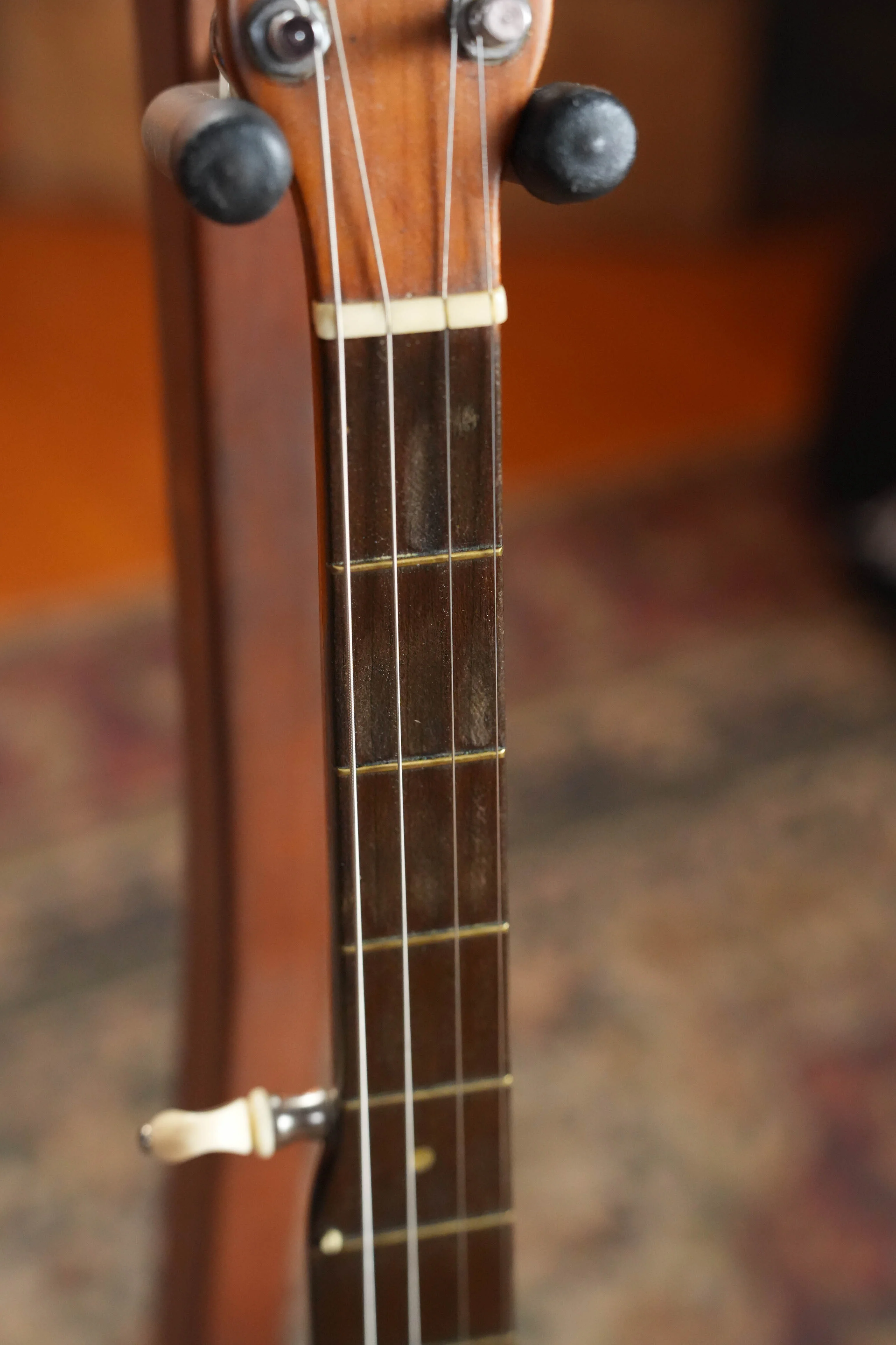 (Used) 1970s Unbranded Aluminum Rim Tenor Banjo with Decorative Inlayed Resonator - Image 9