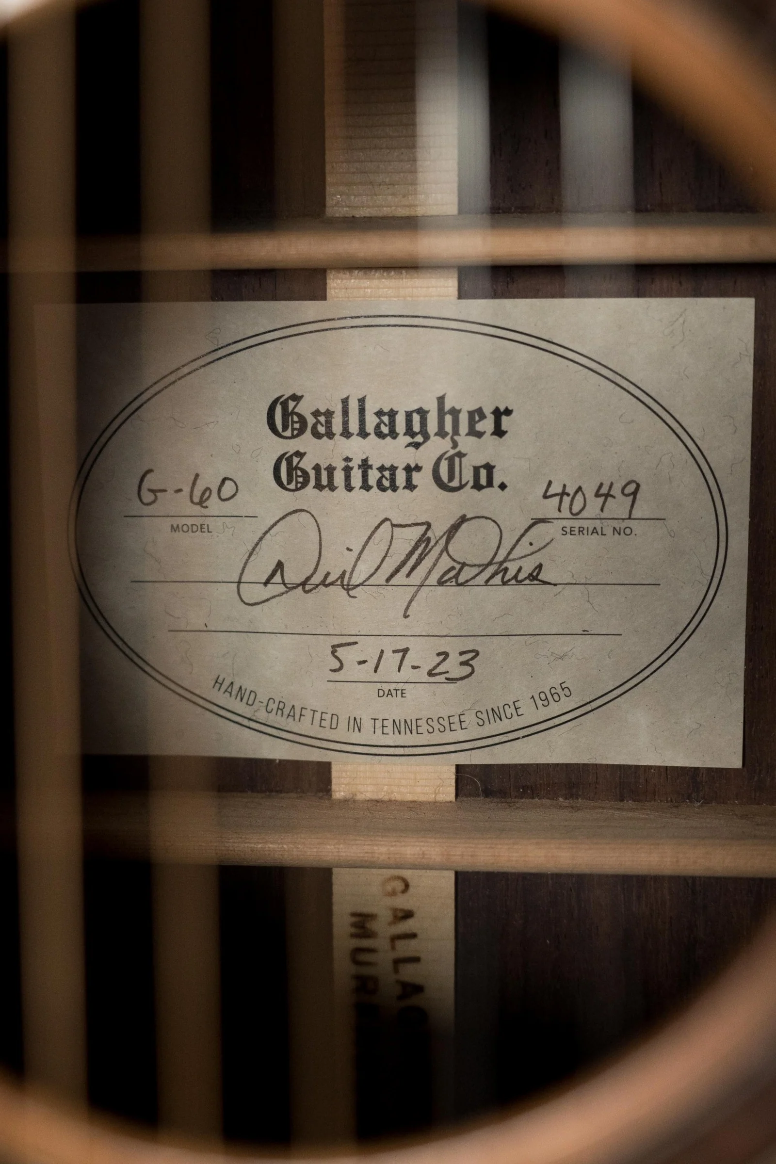 (Used) Gallagher 2023 G-60 Red Cedar/Indian Rosewood Dreadnought Acoustic Guitar #4049 - Image 3